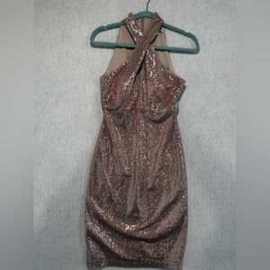 Eliza J Rose Gold Sequin Bodycon Dress